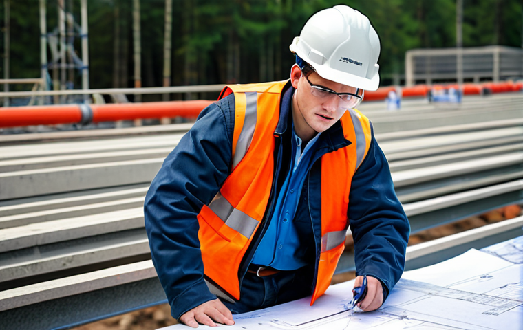Electrical Engineer Bridging Theory and Practice**
"A young, professional electrical engineer, fully clothed in appropriate work attire (hard hat, safety vest, work boots), consulting a blueprint on a construction site. In the background are exposed pipes and wiring, showcasing the gap between the idealized diagram and the complex reality. Focused expression, holding a multimeter. Safe for work, appropriate content, perfect anatomy, natural proportions, professional, well-lit, daytime, overcast sky."
**