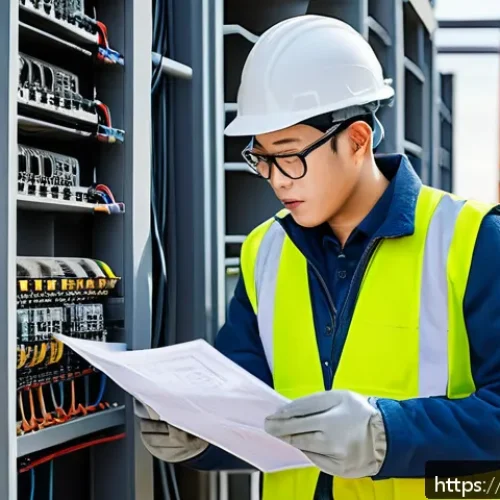 전기공사기사와 타 자격증 비교 - A professional electrician wearing a safety helmet and reflective vest, actively managing electrical...