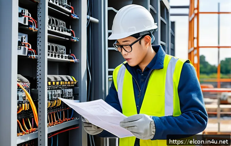 전기공사기사와 타 자격증 비교 - A professional electrician wearing a safety helmet and reflective vest, actively managing electrical...