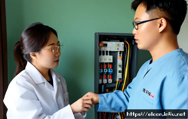 전기공사에서 배울 수 있는 실생활 기술 - Photorealistic home electrical safety lesson, a skilled electrician in clean work clothes guiding an...