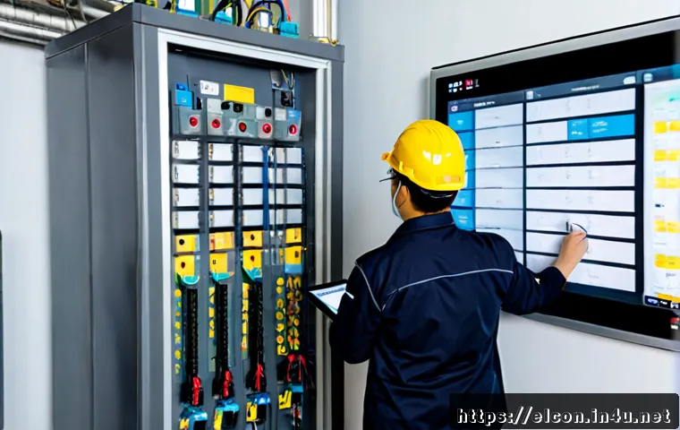 전기공사 기술직과 관리직의 차이 - Photorealistic split-workplace comparison scene inside a modern electrical facility: on the left, a ...